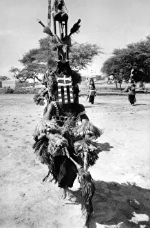Trans African hovercraft expedition. Wearing his mask, one of the Pagan dancers of Trans African hovercraft expedition. Wearing his mask, one of the Pagan dancers of