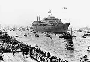 The troop ship SS Canberra is welcomed home from the Falklands War by a flotilla of The troop ship SS Canberra is welcomed home from the Falklands War by a flotilla of