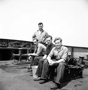 Tug boat crew seen aboard ship. June 1952 C3046 Tug boat crew seen aboard ship. June 1952 C3046