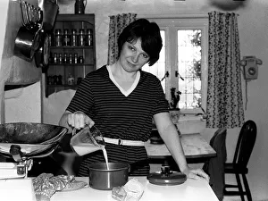 Tv cook Delia Smith at home in kitchen 1981 Tv cook Delia Smith at home in kitchen 1981