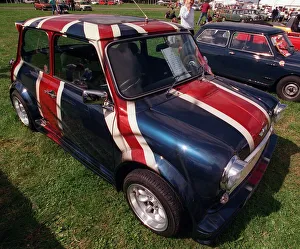 Union Jack painted Mini Motor Car at Silverstone for 40th anniversary celebrations August Union Jack painted Mini Motor Car at Silverstone for 40th anniversary celebrations August