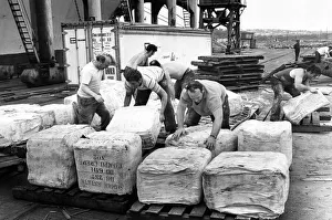Unloading rubber at Cardiff Docks. 13th July 1976 Unloading rubber at Cardiff Docks. 13th July 1976