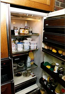 Uri Geller TV Personality Psychic and Spoon Bender's fridge at home full of yoghurt Uri Geller TV Personality Psychic and Spoon Bender's fridge at home full of yoghurt
