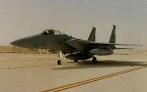 A USAF McDonnell F15 Eagle during Gulf war in Saudi Arabia A USAF McDonnell F15 Eagle during Gulf war in Saudi Arabia