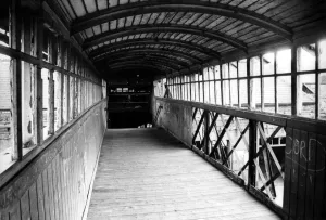 The vandalised bridge over the rails at Blaydon Railway Station on 10th July 1977 The vandalised bridge over the rails at Blaydon Railway Station on 10th July 1977