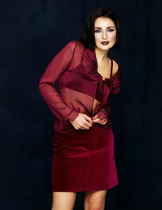 Velvet mini skirt with blouse (Next) bra top (M&S), December 1997 Velvet mini skirt with blouse (Next) bra top (M&S), December 1997
