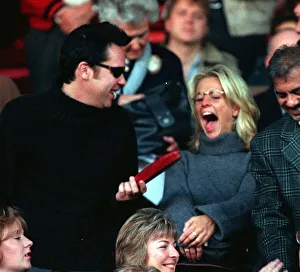 Vic Reeves and Ulrika Jonsson TV Presenter sitting in the stands at Old Trafford to watch Vic Reeves and Ulrika Jonsson TV Presenter sitting in the stands at Old Trafford to watch