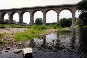 The Victorian railway Newton Cap viaduct at Bishop Auckland on 12th July 1995 which has The Victorian railway Newton Cap viaduct at Bishop Auckland on 12th July 1995 which has