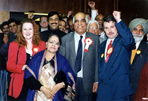 Victorious Labour Party candidates Parshotam Joshi and George Duggins celebrate their Victorious Labour Party candidates Parshotam Joshi and George Duggins celebrate their