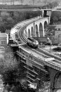 The view from The Passerelle Viaduct Luxembourg April 1975 75-2201-012 Luxembourg city is The view from The Passerelle Viaduct Luxembourg April 1975 75-2201-012 Luxembourg city is