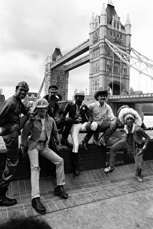 Village People pop band at Tower Bridge London. 1980 Village People pop band at Tower Bridge London. 1980