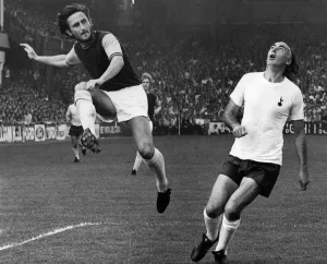 W. Ham v Spurs. Lampard puts over a centre leaving Gilzean gasping W. Ham v Spurs. Lampard puts over a centre leaving Gilzean gasping