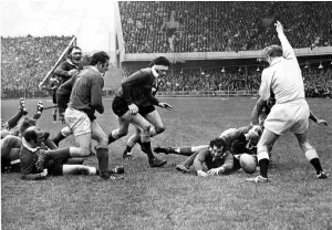 Wales v Ireland - 1971 - Rugby Gareth Edwards scores the first of his two tries against Wales v Ireland - 1971 - Rugby Gareth Edwards scores the first of his two tries against