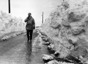 Walles of solid snow, taller than the average man, leading into Llantwit Major Walles of solid snow, taller than the average man, leading into Llantwit Major
