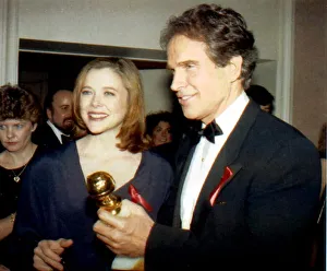 Warren Beatty Actor at the Beverly Hilton displays his Golden Globe Award with his wife Warren Beatty Actor at the Beverly Hilton displays his Golden Globe Award with his wife