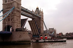 Waverley ferry sailing below the Tower Bridge to celebrate her 50th birthday crowds cheer Waverley ferry sailing below the Tower Bridge to celebrate her 50th birthday crowds cheer