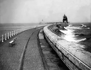 Waves lash the pier at South Shields 19 August 1958 Waves lash the pier at South Shields 19 August 1958