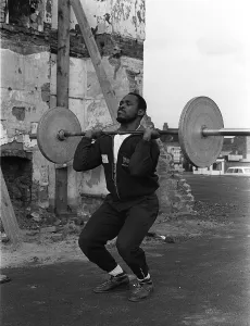 Weightlifter Louis Martin training in Rawdon Street where he lives in Derby Weightlifter Louis Martin training in Rawdon Street where he lives in Derby