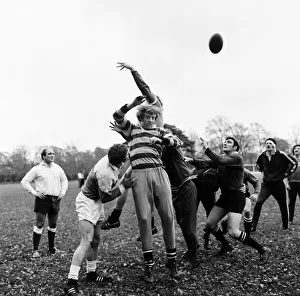 Welsh Rugby Team, Training Session, 8th November 1973. Geoff Wheel, foreground, jumping Welsh Rugby Team, Training Session, 8th November 1973. Geoff Wheel, foreground, jumping