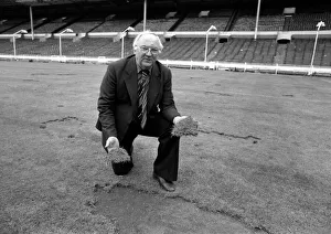 Wembley groundsman Don Gallacher inspects the damage cause by the Scottish fans following Wembley groundsman Don Gallacher inspects the damage cause by the Scottish fans following