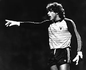 West German golakeeper Harald Schumacher in action during the international match against West German golakeeper Harald Schumacher in action during the international match against