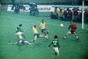 West Germany v Sweden World Cup 1974 football Hellstrom Swedish goalkeeper West Germany v Sweden World Cup 1974 football Hellstrom Swedish goalkeeper