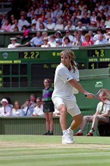 Wimbledon Tennis. Andre Agassi in action. July 1991 91-4218-036 Wimbledon Tennis. Andre Agassi in action. July 1991 91-4218-036