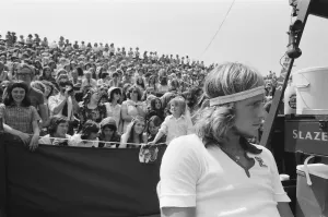 Wimbledon Tennis Championships. Bjorn Borg with the crowd behind him Wimbledon Tennis Championships. Bjorn Borg with the crowd behind him