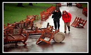 Windy Weather in Edinburgh two people brave the wind November 1999 through Princes Street Windy Weather in Edinburgh two people brave the wind November 1999 through Princes Street