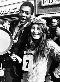 Winner if the Sandwell Mails pancake Day race, Diane Hadley, with comedian Lenny Henry Winner if the Sandwell Mails pancake Day race, Diane Hadley, with comedian Lenny Henry