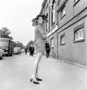 Woman wearing mini dress with large hat on the first day of Royal Ascot June 1970 Woman wearing mini dress with large hat on the first day of Royal Ascot June 1970