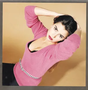 Woman's underwear fashion Female model wearing pink angora sweater Woman's underwear fashion Female model wearing pink angora sweater