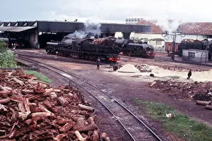 Wood burning steam locomotives at rail centre od caala of port lobito Wood burning steam locomotives at rail centre od caala of port lobito