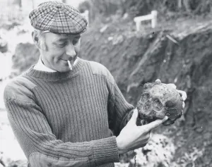 A workman with the skull uncovered when building the new Herald Express office on Barton A workman with the skull uncovered when building the new Herald Express office on Barton