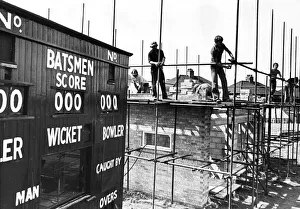 Workmen busily building a new scorebox at Middlesbrough' Workmen busily building a new scorebox at Middlesbrough'