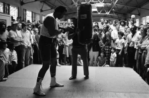 World boxing champion George Foreman trains at the Farigrounds in Pleasanton World boxing champion George Foreman trains at the Farigrounds in Pleasanton