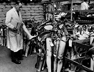 WW2 William Houston making artifical legs 1942 at Roehampton Hospital London WW2 William Houston making artifical legs 1942 at Roehampton Hospital London