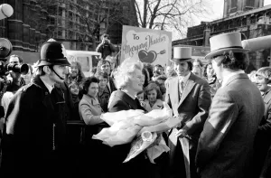 Young Conservatives demonstrate in favour for Mrs Margaret Thatcher in the lead up to Young Conservatives demonstrate in favour for Mrs Margaret Thatcher in the lead up to