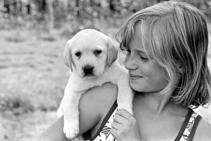A young girl with a labrador puppy at the Frant Kennels in Hildenborough near Tonbridge A young girl with a labrador puppy at the Frant Kennels in Hildenborough near Tonbridge