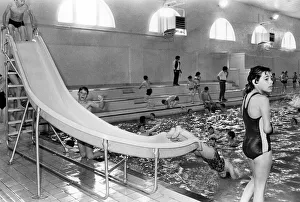 Youngsters enjoy a quick slide to swimming at the new look Wallsend baths. 28th July 1980 Youngsters enjoy a quick slide to swimming at the new look Wallsend baths. 28th July 1980