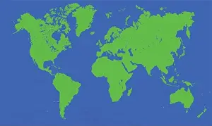 Blue and Green 2D World Map Print