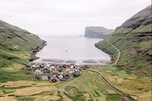 Denmark Collection: Aerial drone photo flying over Tjornuvik beach on Streymoy island, Faroe Islands, Denmark