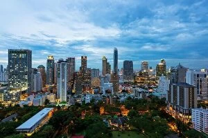 Images Dated 22nd June 2016: Aerial view of Bangkok City skyline at sunset with skyscrapers of midtown bangkok, Thailand