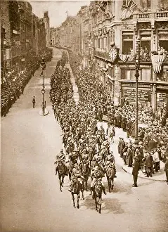 Prints of Anzac Day in London, April 25th, 1919 Australian Cavalry marching down Fleet Street World War I And II Prints: Anzac Day in London Print: Australian Cavalry marching down Fleet Street