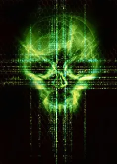 Digital Background Print - Green Skull Hacker Attack Scene