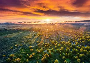 Dramatic Summer View Print of Flooded Valley in Ukraine