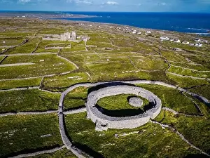 Dún Eochla Stone Fort Print with Old Lighthouse