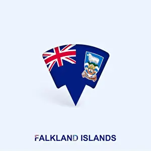 Prints of Falkland Islands Flag Map Pointer Design with Shadow. Vector illustrator Minimalist Artwork Prints: Falkland Islands Flag Map Pointer Design Print