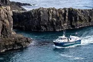 Ferry Passes Dramatic Cliffs Print