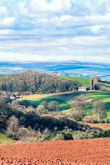 Framed Print : Devon Landscape Print, Fields and Farmlands in Spring Framed Print : Devon Landscape Print, Fields and Farmlands in Spring